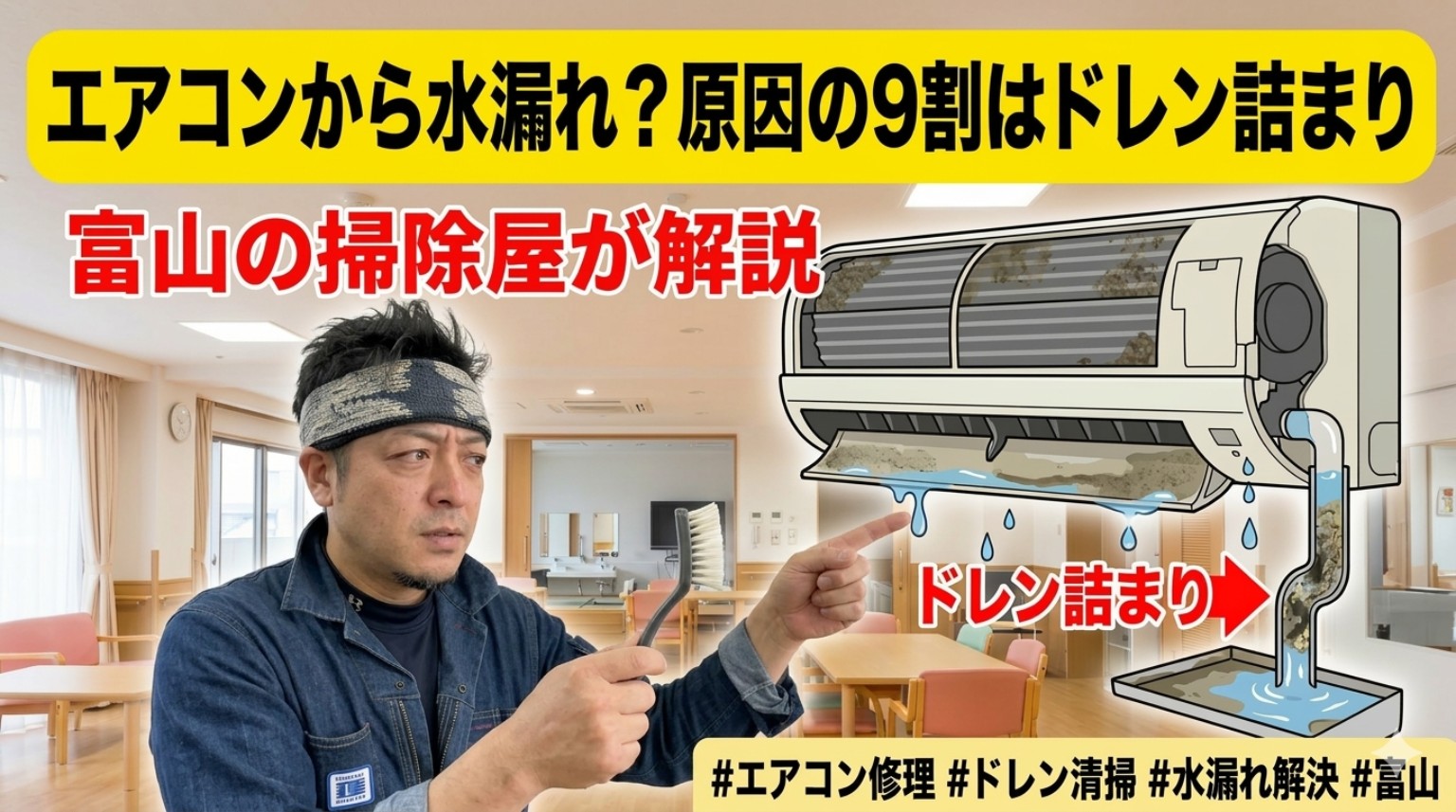 エアコン水漏れの原因ドレン詰まりを解説する図