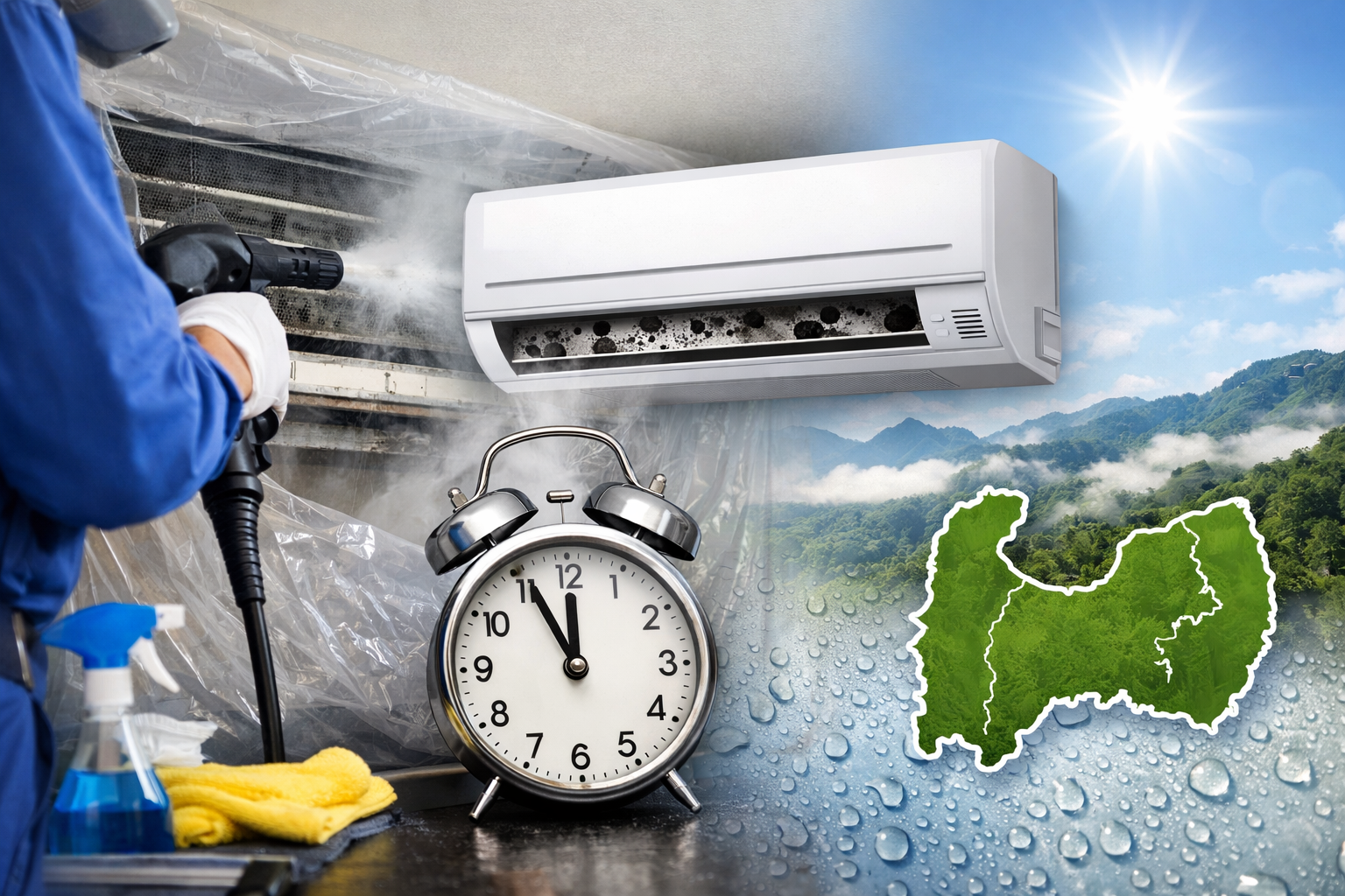 富山県のエアコンクリーニング作業イメージ