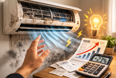 6e7126f9-1606-447d-b0f5-887f4e73db5b エアコン掃除と電気代上昇の関係を示すイメージ画像