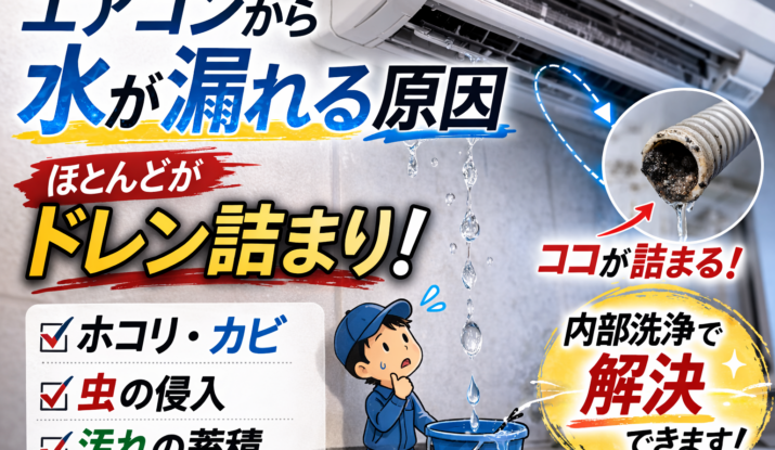 エアコンから水漏れする原因を解説するイメージ