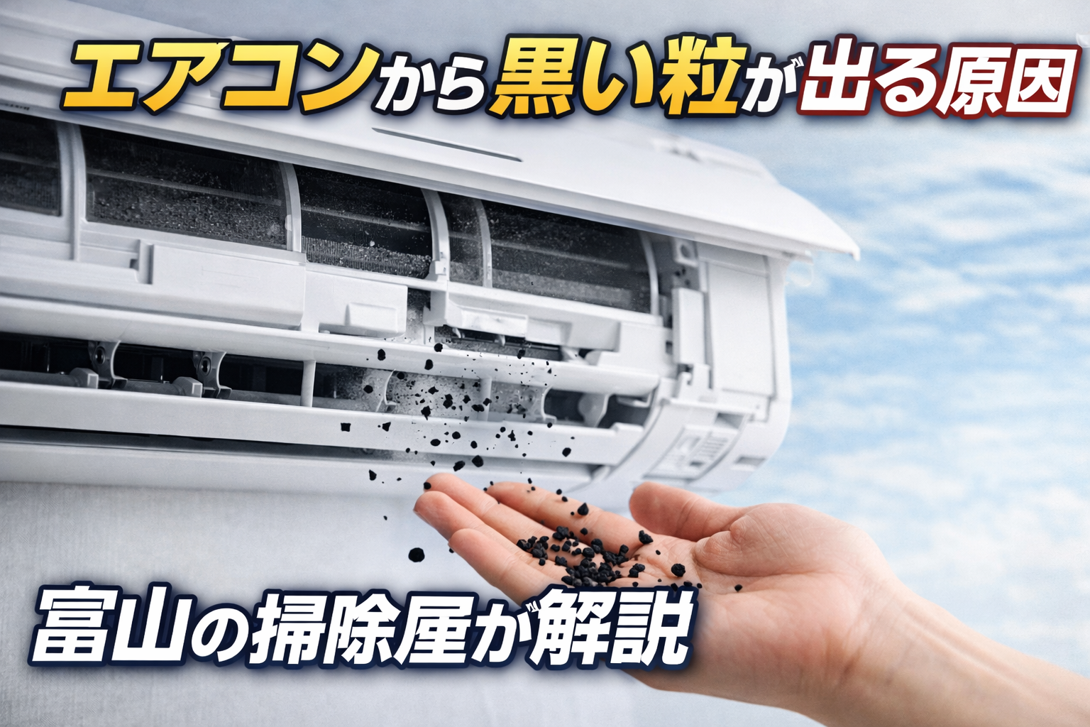 エアコンから黒い粒が出る原因を解説するイメージ