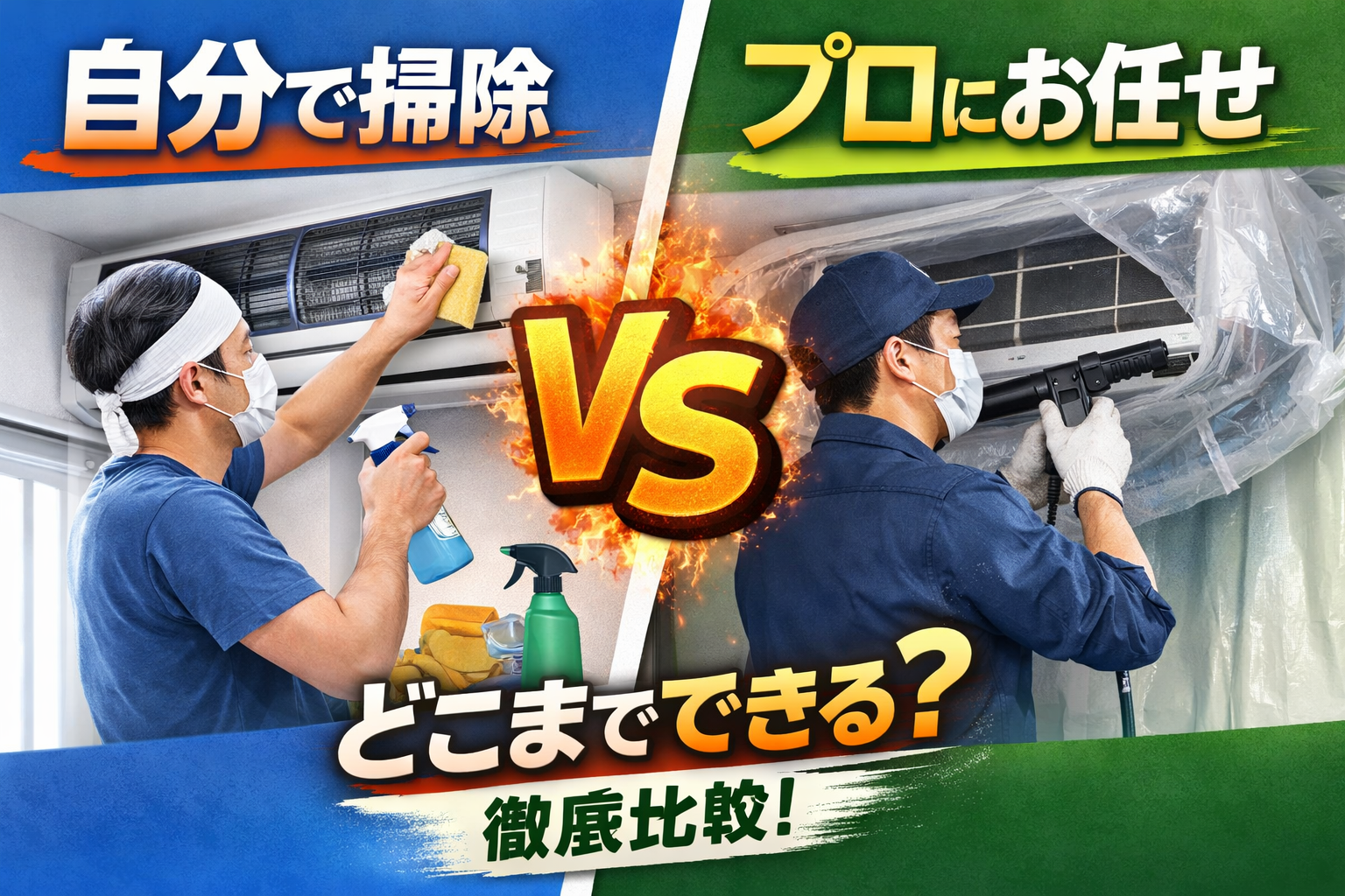 自分でエアコン掃除できる範囲とプロのエアコンクリーニングの違い